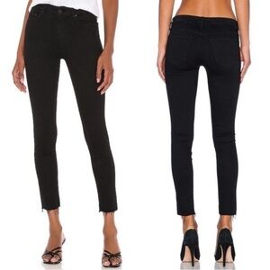 MOTHER The Looker Ankle Fray Black Skinny Jeans